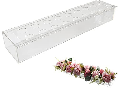 Jarrón de flores de acrílico transparente, jarrón rectangular de fondo de cristal, pieza central de maceta, maceta para flores, arreglos florales, decoración de oficina, para bodas, despedidas de