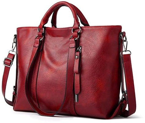 Coolives Damentasche Damen Henkeltasche mit Schultergurt aus PU-Leder Vintage Handtasche Retro Tasche Umhängetasche Schultertasche Damenhandtasche Taschen für Frauen Mutter Rot
