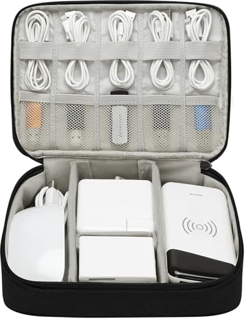 TsunNee Organizador de bolsillo electrónico, portátil, accesorios electrónicos, bolsa de almacenamiento para cables, adaptador de batería, tarjetas de memoria, disco duro externo con 2 compartimentos