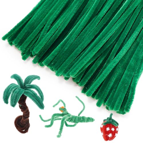Caydo 200 Stück fluoreszierende grüne Pfeifenreiniger Bastel flexible Chenille-Stiele für Kinder Kunsthandwerksprojekte und Dekoration, 12 Zoll x 6 mm | Flauschige Chenille-Stiele für Kinder, Kunsthandwerksprojekte und Heimdekoration, 30,5 cm x 6 mm