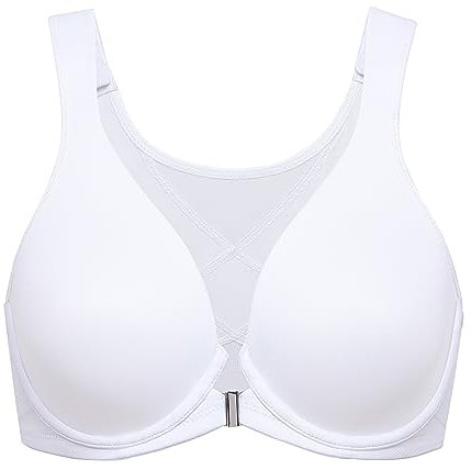 Delimira Women's Front Fastening Bras Posture Plus Size Underwire Unlined Plunge Back Support Seamless Bra White 36E