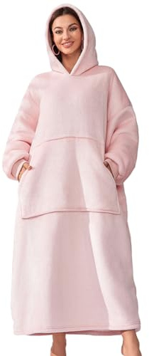 Extra Lang Kapuzenpullover Damen Oversize Hoodie Decke Sweatshirt Rosa | Sherpa Tragbare Decke, Weich Warme TV Decke, Kapuzen Pullover, mit Ärmel und Tasche, Geschenke für Frauen Teenager