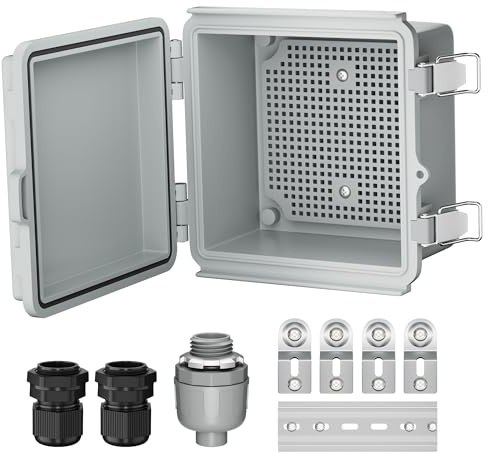 Joinfworld Outdoor Electrical Box Waterproof IP67 6X6 Plastic Project Box Enclosure Weatherproof for WiFi Electronics Solar Network Marine Outside with Stainless Steel Hinged