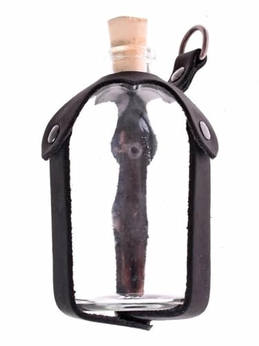 mankitoys Trankflasche Leder-Halterung Schwarz - 100 ml Glasflasche Flasche Feldflasche Trinkflasche LARP Mittelalter Wikinger Lager Cosplay Camping (Schwarz)