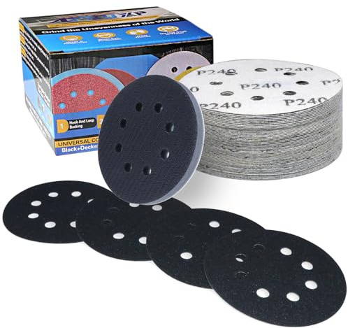 ALPXUXP 50 Pezzi Dischi Abrasivi 125mm Grana 180,Impermeabili Carta Vetrata 8 Fori con 1 Cuscino in Spugna,per Levigatrici Orbitali