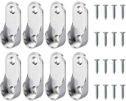 Oval Wardrobe Rail Holder Wardrobe Hanging Sockets 15mm Rail Rod End Supports Wardrobe Rod Socket Fitting Round Bracket Zinc Alloy Flange Hanging(8pcs)