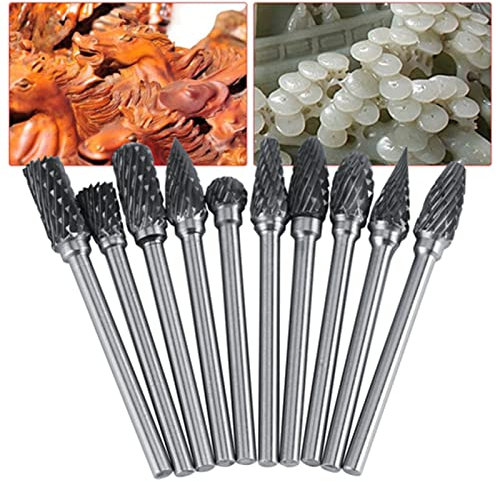 10-teiliges Drehfeilen-Fräserset aus Wolframkarbidstahl, Hohe Härte, Mehrere Formen, Geschnittener Stahl, Kupfer, Aluminium, Marmor, Zum Schnitzen (Doppelmuster)