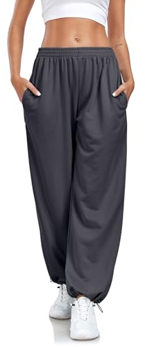 Enwokran Pantaloni Sportivi Donna della Tuta a Vita Alta e a Gamba Larga Casual Elastici con Tasche Comodi Larghi Sport Allenamento Palestra Fascia Elastica Sweatpants (Grigio Scuro, L)
