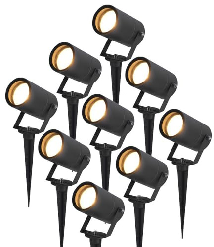 HOFTRONIC - 9-delars set Spikey LED- trädgårdsstrålkastare i aluminium - IP65 vattentät - GU10-fattning - dimbar - jordspetsstrålkastare svart (RAL9004)