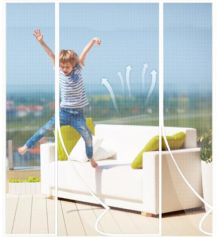 Fliegenvorhang Magnetisch TüRe, 275x215cm Balkontur Insektenschutz Magnet, Vorhang für Balkontür Wohnzimmer Schiebetür Terrassentür, Kinderleichte Klebemontage Ohne Bohren, Nicht Kürzbar, Weiß