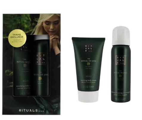 RITUALS The Ritual of Jing Körperpflege-Set, beruhigendes Duschgel, 50 ml, beruhigende Körpercreme, 70 ml, Reisegröße, Box-Set