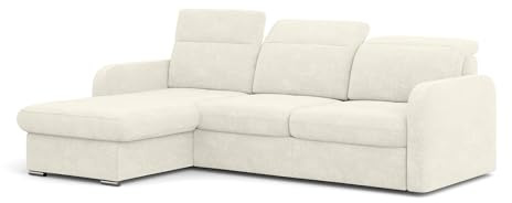 MEBLINI Schlafcouch mit Bettkasten - Ecksofa mit Schlaffunktion - Sofa mit Relaxfunktion und Kopfstützen - Couch L-Form - Eckcouch - Wohnlandschaft - Emerald - 215x167x84cm - Weiß Webstoff
