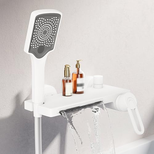 BiaoTeng Badewannenarmatur mit Handbrause Wandmontage Wasserfall Heiß und Kalt Handbrause mit 3 Modi Badewannen Armaturen mit Brause Weiß