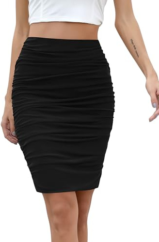 Missufe Jupe crayon moulante en maille stretch moulante pour femme - Taille haute - Courte - Jupe moulante élastique, Noir , M
