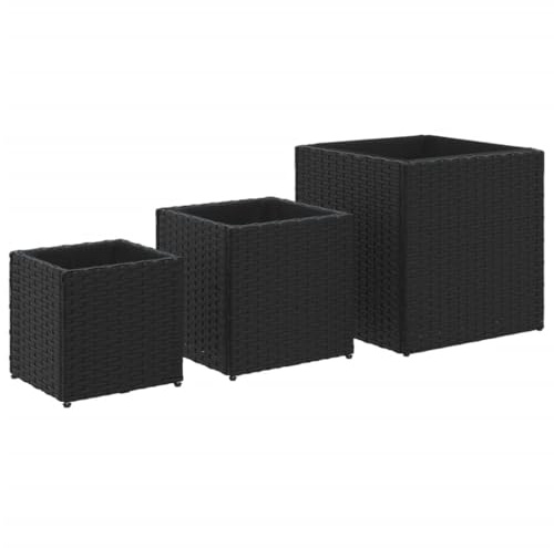 vidaXL Pflanzkübel 3 STK., Blumenkübel mit Stahlgestell, Pflanzkasten für Garten, Blumentopf Blumenkasten Hochbeet, Schwarz Poly Rattan