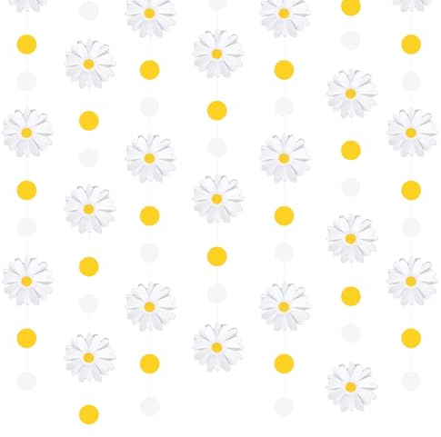 FUIPVGI 2 Stück Gänseblümchen Boho Banner Party Dekorationen Bunte Gänseblümchen Banner Groovy Weiß Gänseblümchen Deko Girlande Gänseblümchen für Innen Draußen Mädchen Geburtstag Party Zubehör (Weiß)