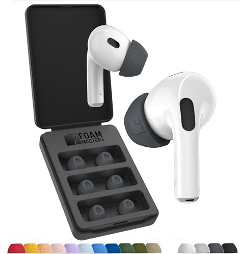 Foam Masters Memory-Schaumstoff-Ohrstöpsel für AirPods Pro 1. und 2. Generation, 3 Paar, Black Magic-Version 6.0, bequem, sicher, verbesserte Geräuschunterdrückung, Ersatzohrstöpsel, Weltraumgrau, S