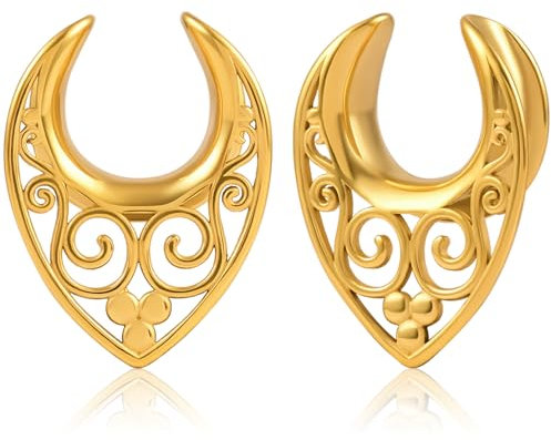 DOEARKO Flesh Tunnel Dilatatore Orecchio in Acciaio Inossidabile Tunnel per orecchio Double Flared Tunnel Ear Stretching Piercing per Uomini e Donne, da 8 mm a 16 mm (Oro, 8mm)