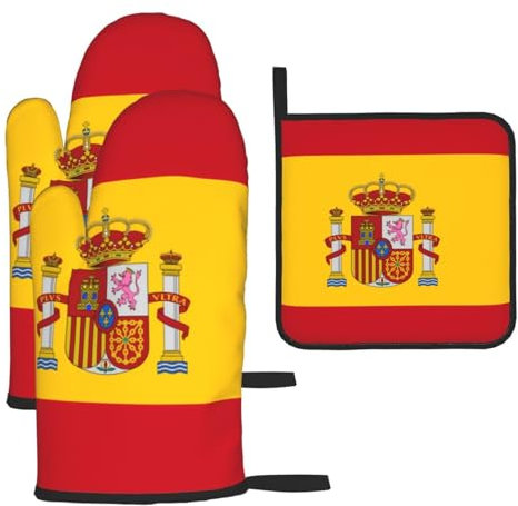 YYHHAOFA Lot de 3 gants de cuisine imperméables et durables pour four et manique pour isolation thermique Motif drapeau espagnol