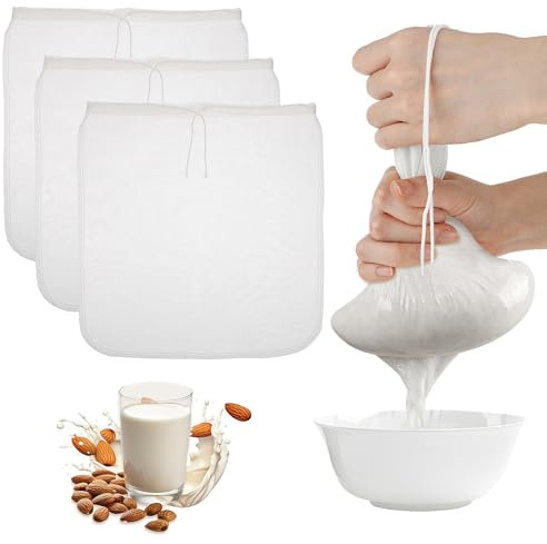 Ymapinc 3 bolsas de leche de nueces, 13.7 x 13.7 pulgadas, extra grande, reutilizable, para colar almendras, leche de soja, yogur griego, profesional, para preparar café, té, cerveza, malla fina de