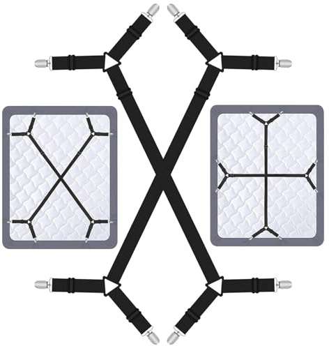 Funngy Tendeur Drap Housse,2 PCS Tendeurs Réglables en Croix Élastiques Ajustables Sangle Drap Housse Accessoires Literie pour Draps de lit Housses de Matelas Coussins de Canapé