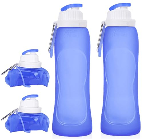 Lot de 2 gourdes pliables, 500 ml, réutilisables, en silicone, anti-fuite, ultra légères, sans BPA, pour la randonnée, le fitness, les sports de plein air (bleu)