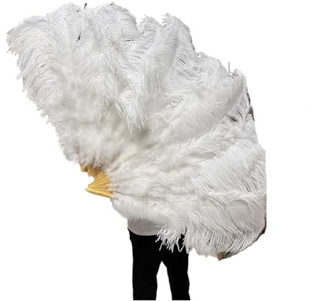 Feather Dance Fan Large 13 Bone Fuffly Feathers Fans 100CM 130CM Rose Red Handheld Plumes fan for Wedding Party Stage Performance Props For Costume Party Dancing Wedding Show Tea Decorat(White,Left ha