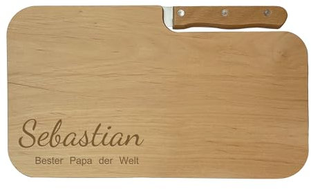 Geschenk Männer - Personalisierbares Brotzeitbrett mit Messer – Frühstücksbrett aus Holz mit Gravur – Geschenk für Papa, Männer, Camper & Wanderer – Originelles Vatertags- & Geburtstagsgeschenk (Name)