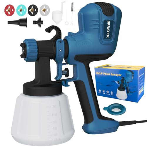Spruzzatore di vernice 700 W HVLP, potente spruzzatore elettrico per recinzioni con 4 ugelli, 3 modalità di spruzzo, giunti di pulizia e soffiaggio, grande serbatoio da 1200 ml, facile per mobili
