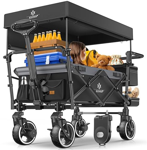 KESSER GTS-9100 - Carrello pieghevole con tetto, portata fino a 150 kg, con ruote in gomma dura e freni di stazionamento anteriore/posteriore, con serratura, copertura, intemperie e protezione da