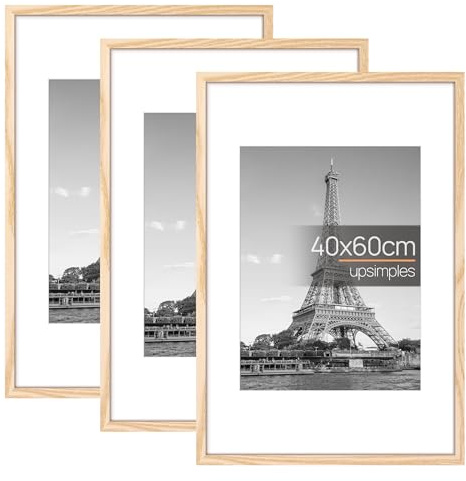 upsimples - Set da 3 Cornici, 40x60, Cornice Naturale 40x60, Cornice per Foto, Immagini, Poster