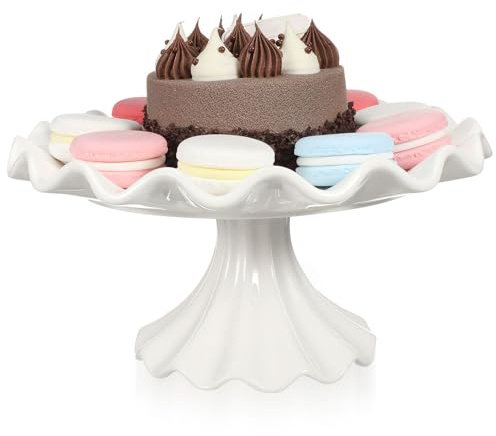 ABOOFAN Keramikkuchenständer 9.4 Zoll Mit Fuß Und Gewelltem Rand Stabiler Sockelständer Für Hochzeitstorte Dessert Obst Präsentation Bei Partys Und Festen