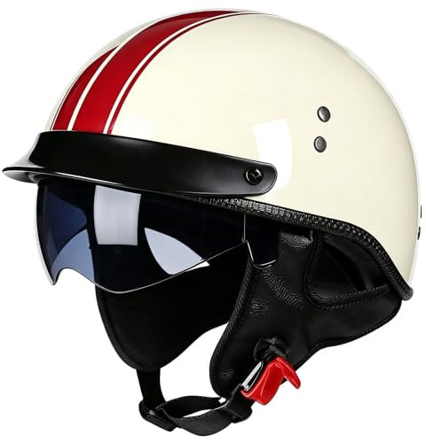 WZGGTEAM retrò Casco a Scodella, Vintage Caschi Cromwell con Visiera Parasole, Moto Half-Face Motocross Helmet per Scooter Motocicletta Urbano, ECE Certificato Casco Moto Aperto