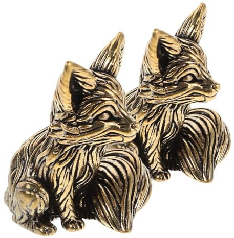 EPIGEIST 2stücke Teiliges Messing Fuchs Figur Set Miniatur Tierstatue Für Wohn Und Büroschmuck Vintage Deko Charmante Tischdekoration Als Sammlerstück Oder