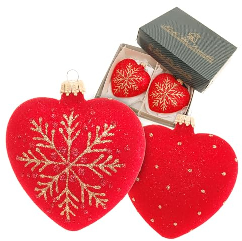 Krebs Glas Lauscha - Weihnachtsdekoration/Christbaumschmuck aus Glas - Weihnachtsanhänger - Motiv: Herz Rot - 2 Stück - Größe: ca. 9 cm