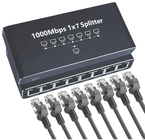 Ethernet Splitter - 8 Port Network Extender, High Speed Ethernet Adapter 1000Mbps Plug and Play for Computer Office Home Wall TV Portable Commercial