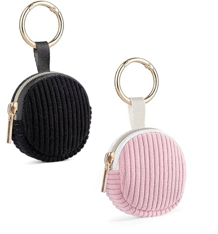 2 Mini Portagioie Donna da Viaggio in Velluto a Coste Borsa per Porta Gioielli Anelli PortaOrecchini Catene Collane Organizer Portaorecchini per Ragazza Amica Compleanno 5,6*5,9*2,1 cm (Nero& Rosa)
