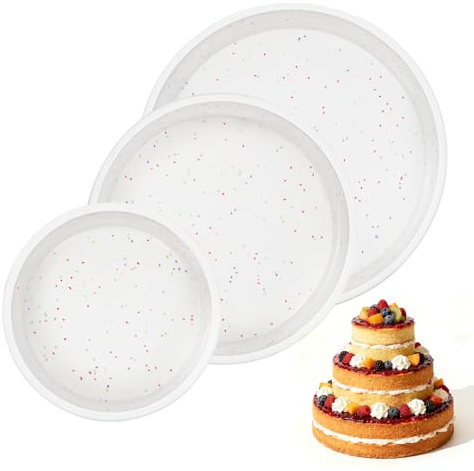 SJ 6, 8, 10 Inch Silicone Round Cake Pan with Metal Reinforced Frame Set of 3, Nonstick Silicone Cake Mold for Baking Suitable for Making Layers, Cheese & Chocolate Cakes