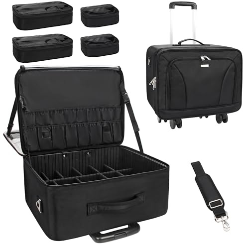 Carrito de maquillaje profesional con ruedas de 17.7 pulgadas, organizador de cosméticos extragrande, estuche de maquillaje con ruedas para artistas/salones, carrito de peluquería, estuche de belleza