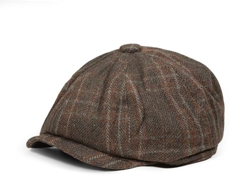 Clakllie Karierte 8 Panel Newsboy Cap aus Wollmischung Herren Damen Ballonmütze Peaky Blinders Mütze Baskenmütze Gatsby Barrett Cap Schiebermütze