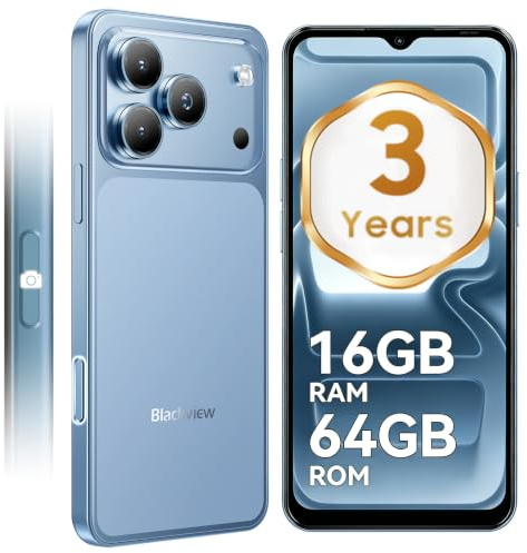 Blackview Sim-free & Unlocked Mobile Phones, 3-Year Warranty, Wave 7C, 32MP Camera, Android 16 Smartphone, 6.56” Display, 5000mAh Battery, Dual SIM, IP54 Water Resistance, 64GB Storage, Blue
