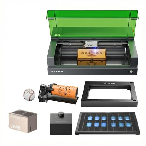 xTool S1 20W IR Rotary Bundle, Laser Graviermaschine mit 40W Dioden- & 1064nm IR-Laser, Präzise Punktpositionierung, Autofokus, 600 mm/s, 498 x 319 mm Arbeitsfläche für Metall, Holz, Leder & Acryl