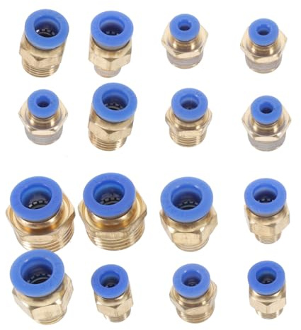 HOOWIFFY Set da 16 Pezzi Connettori per Tubi Dell’aria a Innesto Rapido, Raccordi a Crimpare Maschio-maschio in Pc, Compatibili Utensili Pneumatici e Compressori, per Uso Industriale