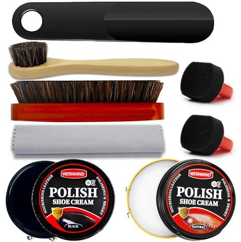 WERNMIND Black Neutral Shoe Polish Kit for Leather Boot Care Shoe Shine Wax Shoe Cream Leather Conditoner Clearner Brush Kit for Men Women