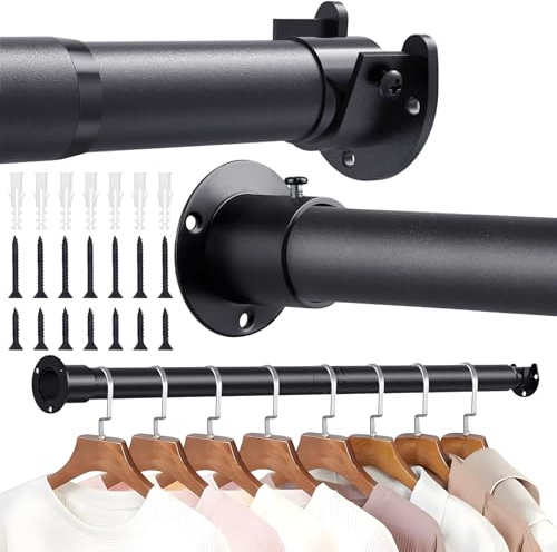Heavy Duty 3.3 cm Metal wardrobe Rails and Fittings, Extendable Clothes Rail Pole 43-163cm, Heavy Duty Wardrobe Pole with end Sockets and Screws for Wardrobes, Windows, Bathroom and Laundry RV