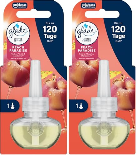 Glade Electric Scented Oil Nachfüller, elektrischer Raumduft mit Duftöl, Peach Paradise, 2er Pack (1 x 20 ml)
