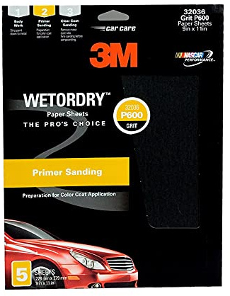3M Wetordry Sandpaper, 32036, 600 Grit, 9 in x 11 in, 5 Sheets Per Pack