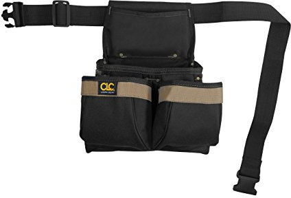 Custom Leathercraft CLC PK1836 Framer's Nail and Tool Bag with Poly Web Belt, Poly, 5-Pocket, Schwarz/Blau
