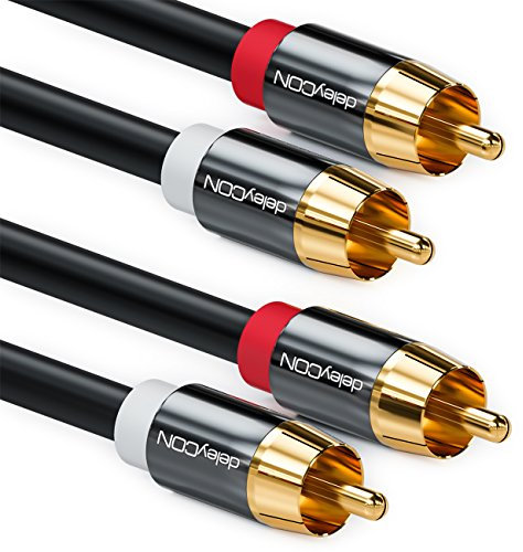 deleyCON 12,5m Cinch Kabel Stereo Audio Cinch RCA Kabel 2x Cinch Stecker zu 2x Cinch Stecker HiFi-Anlage HiFi-Receiver Heimkino Blu-Ray Player Schwarz