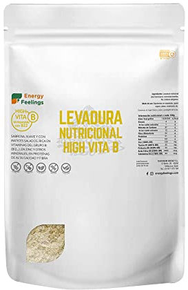 Energy Feelings Levadura Nutricional B12 1kg, Levadura Nutritiva en Copos Rica en Vitamina B y Proteínas 51%, Nutritional Yeast Sin Gluten, Sin Azucar, Ideal para Queso Vegano